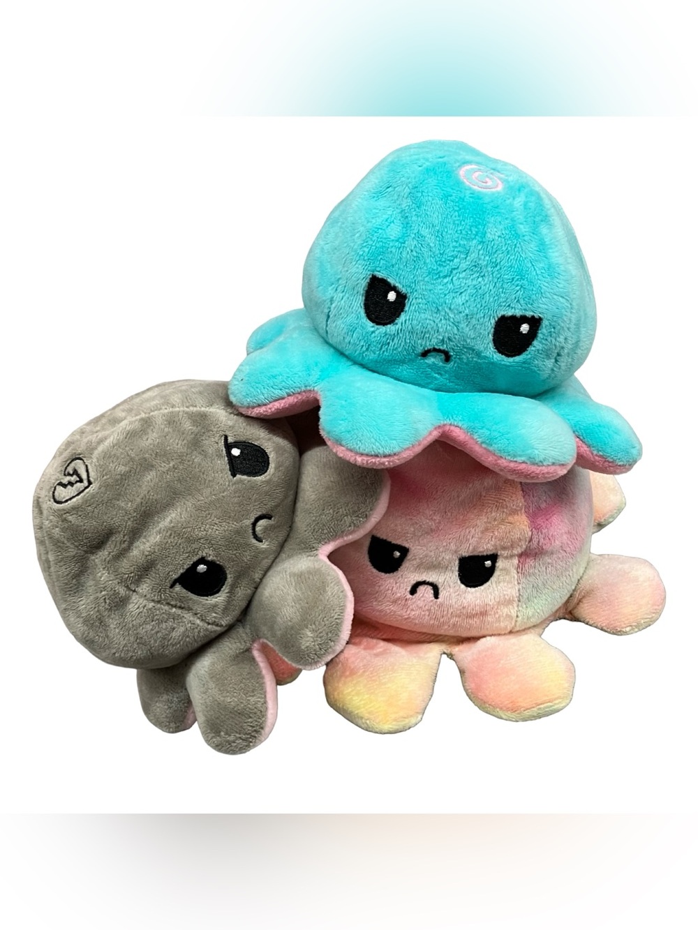 TeeTurtle Reversible Plush Octopus Mood Tie Dye Gray Pink Blue Love/Heart Break